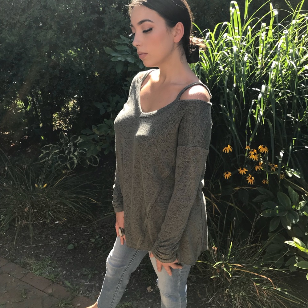 Open Shoulder Green Flow Sweater